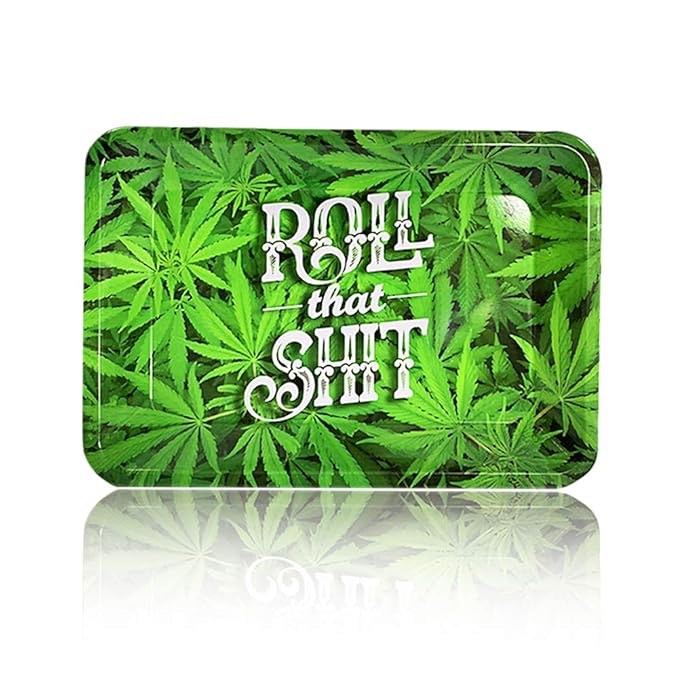 Metal Rolling Tray Roll Cigarette Tray Green Leaf Tray Small Size with Smooth Rounded Edges 7'' X 5''
