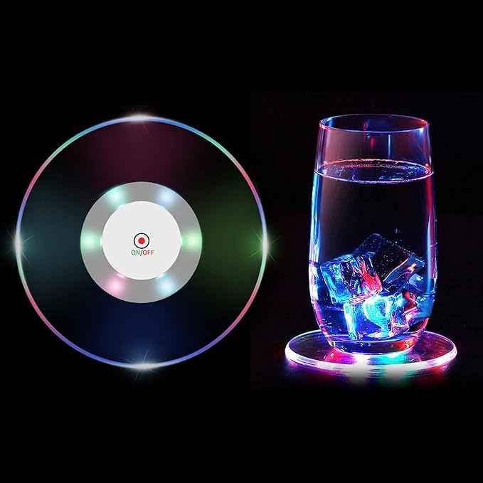 Colorful LED Coasters, Ultra-Thin Light up Coaster, 6 Colors & 3 Light Modes Drink Coaster, Waterproof Non-Slip Luminous Coaster, Halloween Party/Wedding/Bar/Club Decoration