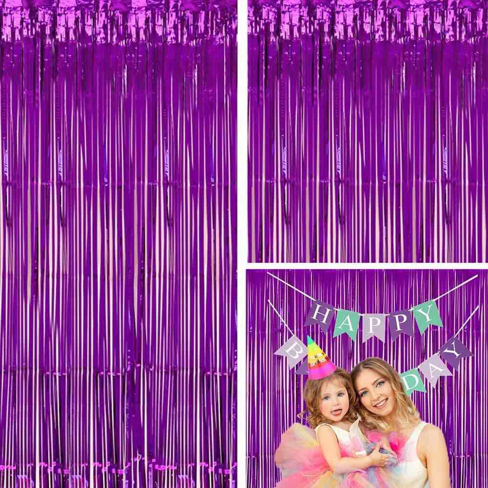 2pc Purple Metallic Tinsel foil Fringe Backdrop Curtain Purple Fringe Backdrop foil Fringe Curtains Tinsel Backdrop for Mermaid Birthday Decoration Streamer Backdrop for Halloween Party Decoration