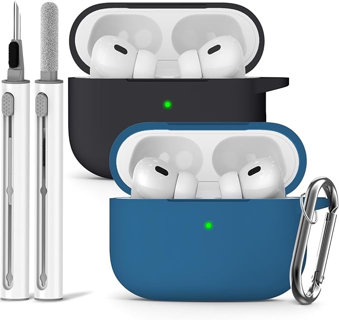 AirPod Pro Case Cover with Cleaner Kit,Soft Silicone Protective Case for Apple AirPod Pro 2nd/1st Generation Case for Women Men,AirPods Pro Case Accessories with Keychain 