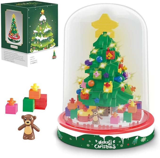 riceblock christmas tree building blocks toy building sets,543 pcs mini christmas décor building kit with led light,desktop for kids and adults