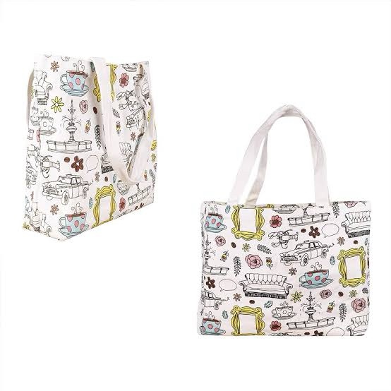 SANITRO Friends Forever [25th Anniversary Ed] Friends TV Show Merchandise Peephole Yellow Frame Kitchen Reusable Grocery Bags (m)