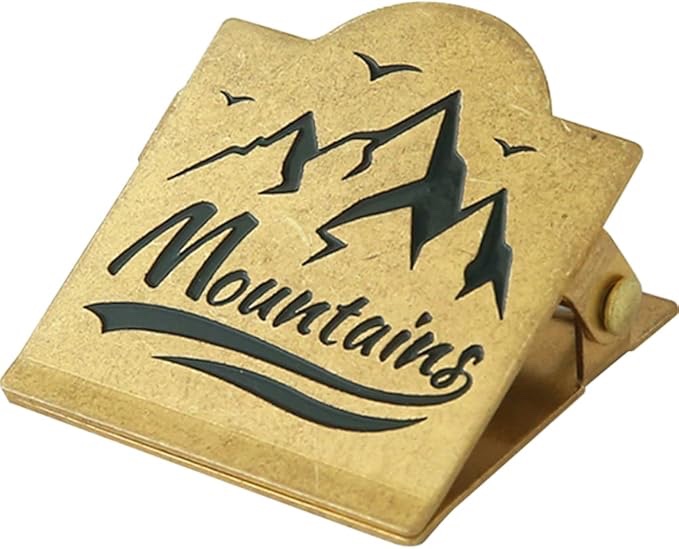 A.B Crew Reusable Brass Binder Clip Metal Paper Binder Clip Notebook Binder Clip Document Binder Clip Bill Binder Clip for Home, Office and School Decoration Mountain