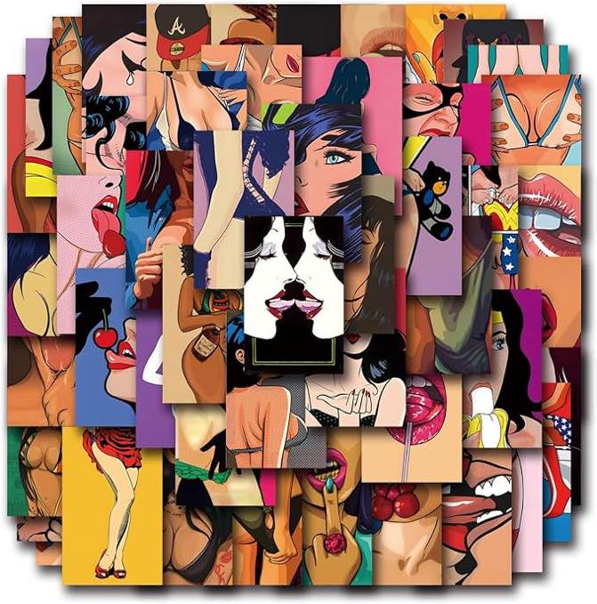 Generic 50 pcs Sexy Anime Girl Stickers, Sex Lip Stickers for Adults Uncensored,Sex Waifu Stickers for Water Bottle Laptop Luggage Bicycle.