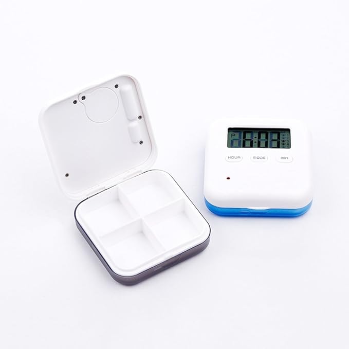 Medicine Organizer,Daily Pill Organizer with Alarm Reminders Portable Medicine Box with 4 Compartment|Medicine Pill Container Case 
