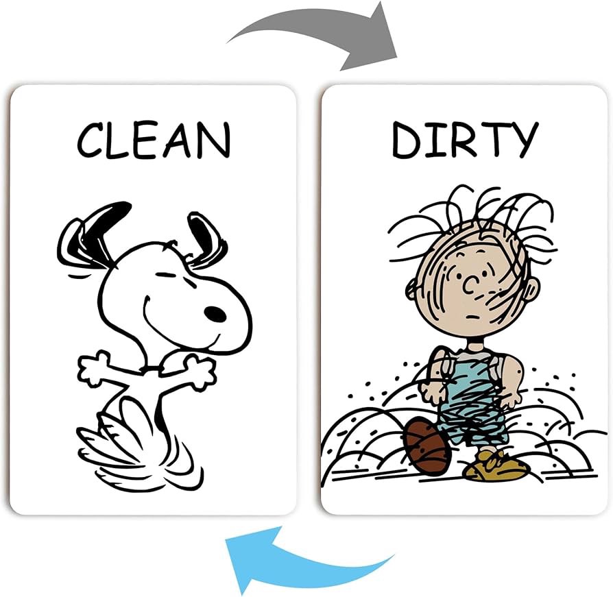 Funny Cute Cartoon Clean Dirty Dishwasher Magnet, Washing Machine Magnet Double Sided Kitchen Reversible Dish Washer Magnet Sign, Refrigerator Magnet Flip with Magnetic Plate (Boy & Dog)