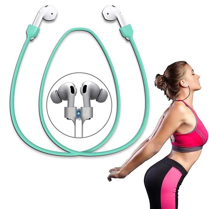 MEOWAV 2Pack Strong-Magnetic Strap for Apple Airpods/Pro Anti-Lost Cord Sports Lanyard Silicone Neck Rope (Mint)
