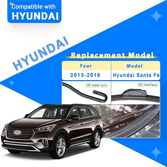 RAINTOK Windshield Wiper Blades Replacement for Hyundai Santa Fe 2013