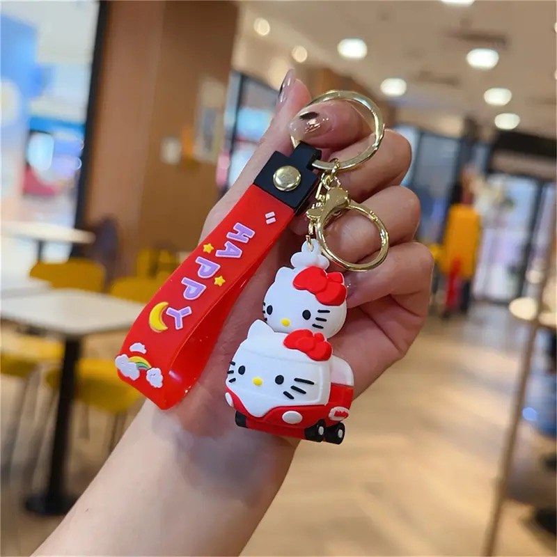 BIWONUI Anime Keychain with Lanyard - Cartoon Red Cat Key Chain Cute Accessories for Women and Girls, Cute Keychain for Birthday Gift,Using on Purse, Backpack, Car Decoration, Medium