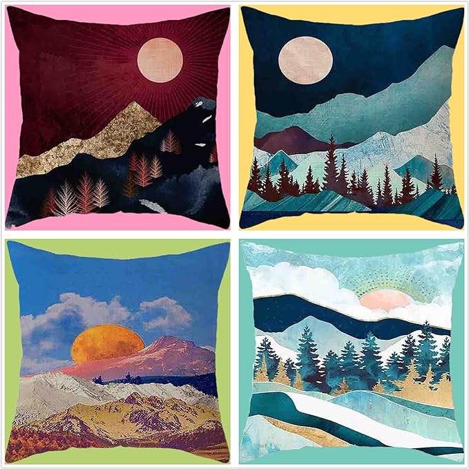 JINNIAN 4-Piece Set Cushion Cover Super Soft Pillowcase Square Cushion Cover Scenery Pillowcase Home Decor Bedroom Living Room Sofa Car Decor Pillow case