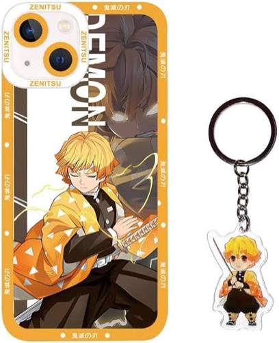 Anime Phone Case Compatible with iPhone 13, Cute Zenitsu Cartoon Case with Kawaii Keychain?Soft TPU Protective Cover for Girls Boys Kids (13,Zen)