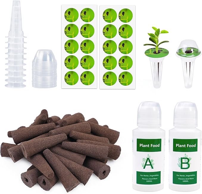 Hahalife 58 pcs Seed Pod Kit for Aerogarden?Grow Anything Kit with 12 Grow Sponges,12 Grow Baskets,12 Domes, 20 Pod Labels,1 A&B Plant Food - Compatible with Hydroponics Supplies from Most Brands