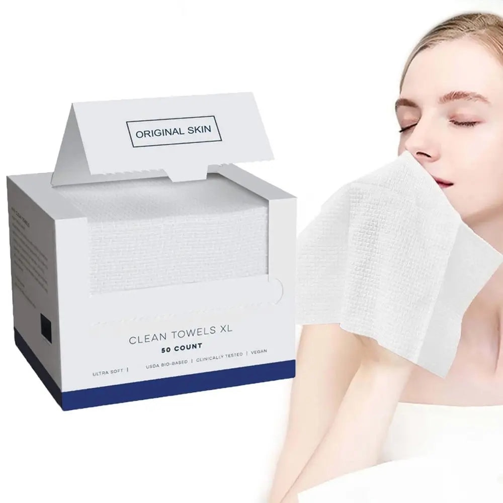 Clean Skin Club Clean Towels XL™, 100% USDA Biobased Face Towel, Disposable Face Towelette, Makeup Remover Dry Wipes, Ultra Soft, 50 Ct