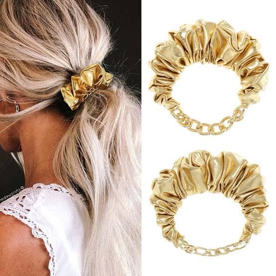 Brinie Hair Scrunchies Gold Elastic Hair Bands Scrunchy Chain Ponytail Holder Bracelet Hair Ties No Crease Hair Rope Ties Hair Accessories for Women and Girls (Pack of 2)