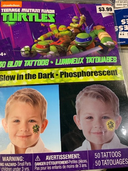 TEENAGE MUTANT NINJA TURTLES TMNT 50 GLOW IN THE DARK TEMPORARY TATTOOS