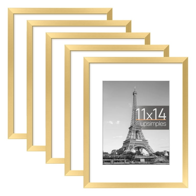 5 PACK 11x14 Matted to 8x10 Gallery Wall Picture Frame, Gold Photo Frames