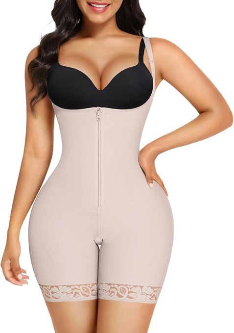 (XXL) FeelinGirl Tummy Control Shapewear for Women Butt Lifter Mid Thigh Colombianas Zipper Open Bust Body Shaper
