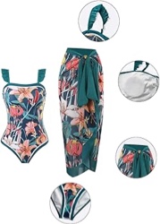 ..XXTAXN Women's Summer V Neck Sleeveless Swimsuit Bodysuit Tops Beach Skirt 2 Piece Swimsuit Outfits Drakgreenprinting
