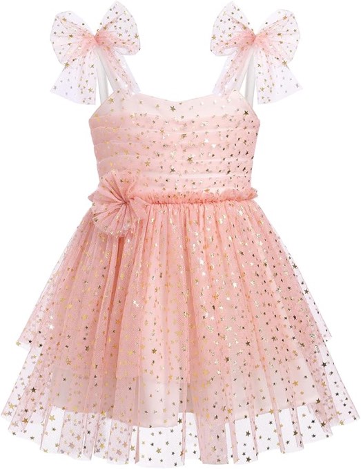 Toddler Baby Girl Tulle Dress with Polka Dot Sequins Ruffle Mesh Sleeve Flower Girl Wedding Guest Birthday Party Dress