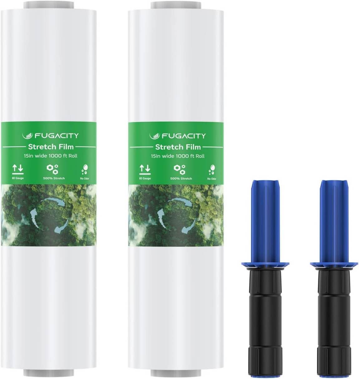 Stretch Wrap Film-2 Pack 15 inch Wide 1000ft Heavy Duty Shrink Wrap,60 Gauge 500% Stretch Industrial Strength for Pallet Wrap, Furniture Wrapping Moving & Protection,2 Roll with Handles