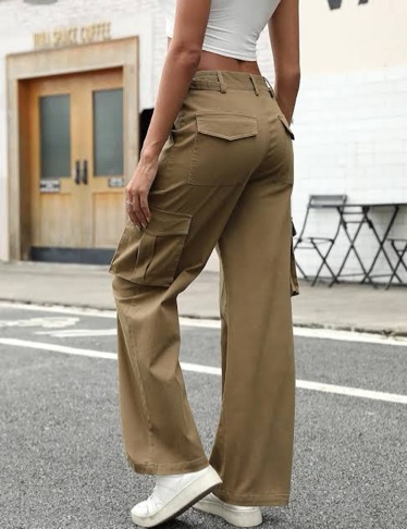 SOULSHE Cargo Pants Women High Waist Casual Pants Wide Leg Y2K Pants Baggy Streetwear Trousers 6 Pockets Khaki Large