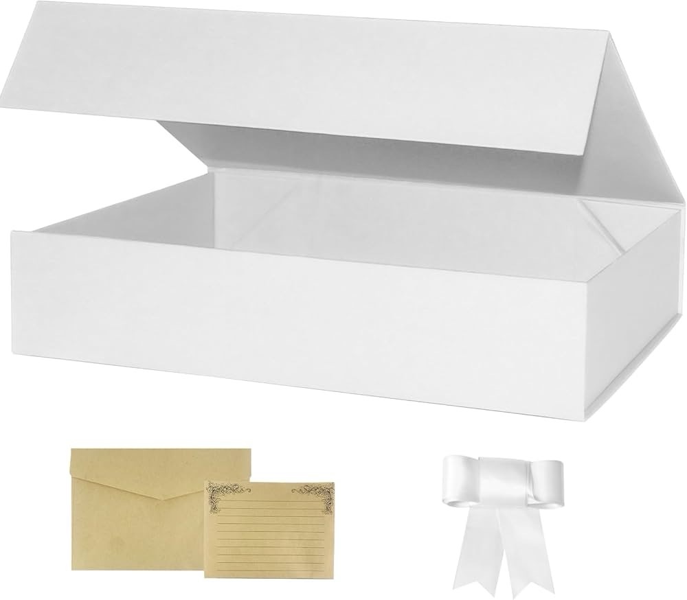 High Quality Small Gift Wrap Box for Presents(8.7"x 6.5"x3.5")- Convenient Installation, with Satin Ribbon, Elegant Gift Boxes for Wedding, Birthday, Party, Hat-box, Off-white