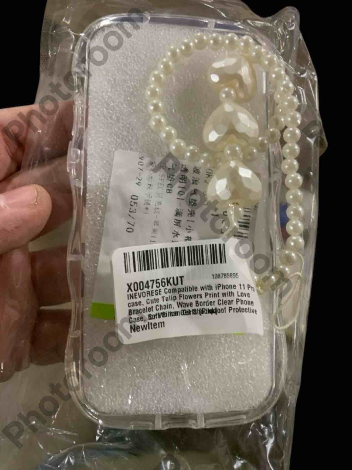 INEVORESE Compatible with iPhone 11 Pro case, Cute Tulip Flowers Print with Love Bracelet Chain, Wave Border Clear Phone Case, Soft Silica Gel Shockproof Protective Case for Women Girls [Pink]