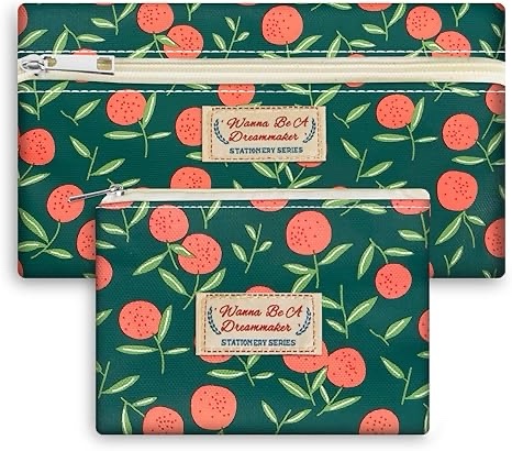 Large Capacity Pencil Case Holds 60 Pencils or 50 Pens, Soft Aesthetic Multifunctional Pencil Pouch With Small Zipper Organizer Stationery Set for Office Home Cosmetics Travel.Dark Green Orange