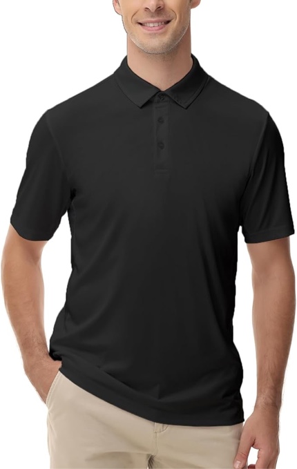 HCYXMFC Men’s Athletic Polo Shirt | Dry Fit Running Shirt | Sun Protection Workout Shirt | Jersey Polo Shirt | Summer Shirts | Golf Shirts for Men (Black, Large)