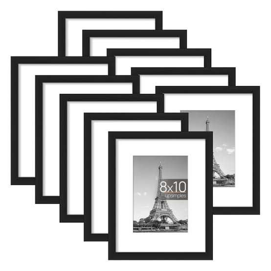10 PACK upsimples 8x10 Tabletop Picture Frame, Display Photos 5x7 with Mat or 8x10 Without Mat, Black