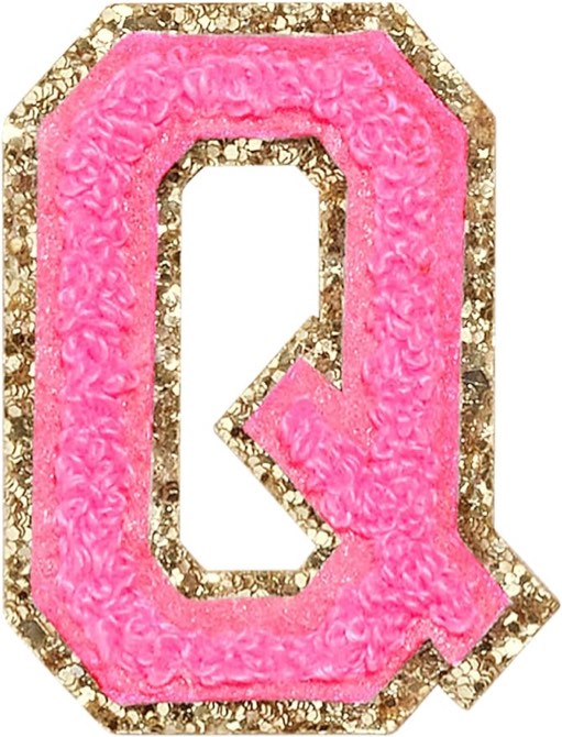 SHELCUP 3 Pcs Pink Chenille Letter Patches, 4.5" Iron-on Alphabet Patches Varsity Patches for Clothes - Q