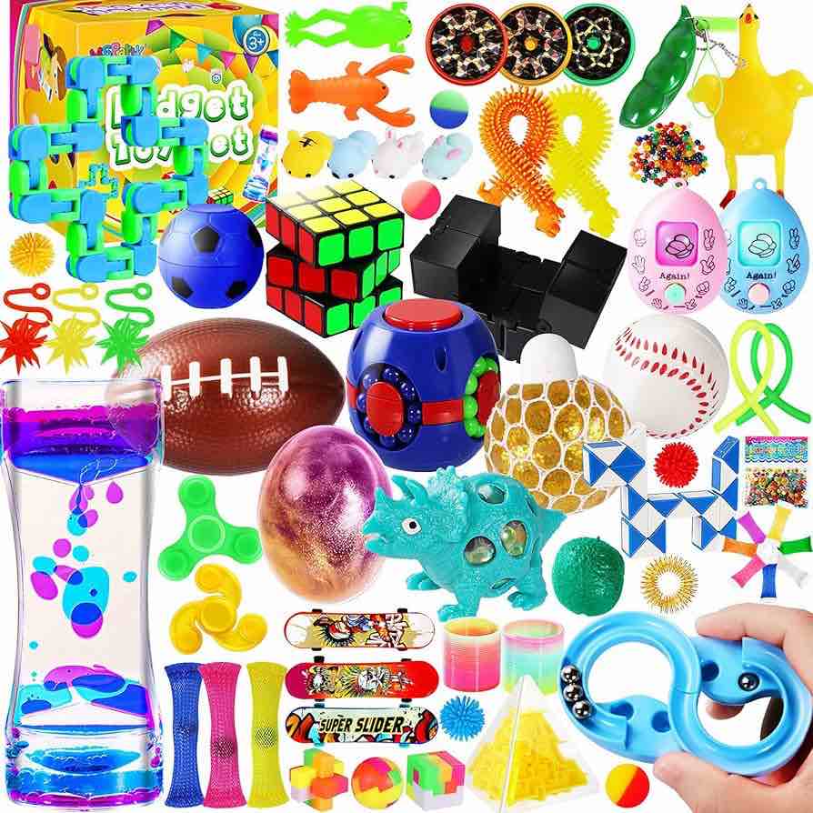 72 Pcs Fidget Toys Pack Party Favors for Kids Adults, Anxiety and Stress Relief Fidgets Sensory Toy Carnival Treasure Classroom Prizes Stocking Stuffers Treasure Box Pinata Goodie Bag Fillers