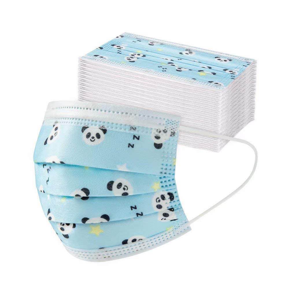 Cute Kids Face Mask,Children's 3 Ply Protective Earloop Disposable Face Masks with Blue Pandon Print,50PCS