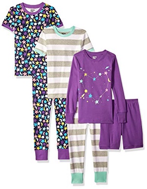 Spotted zebra girl's snug fit cotton pajamas sleepwear sets, 6-piece sleep in space (XS)