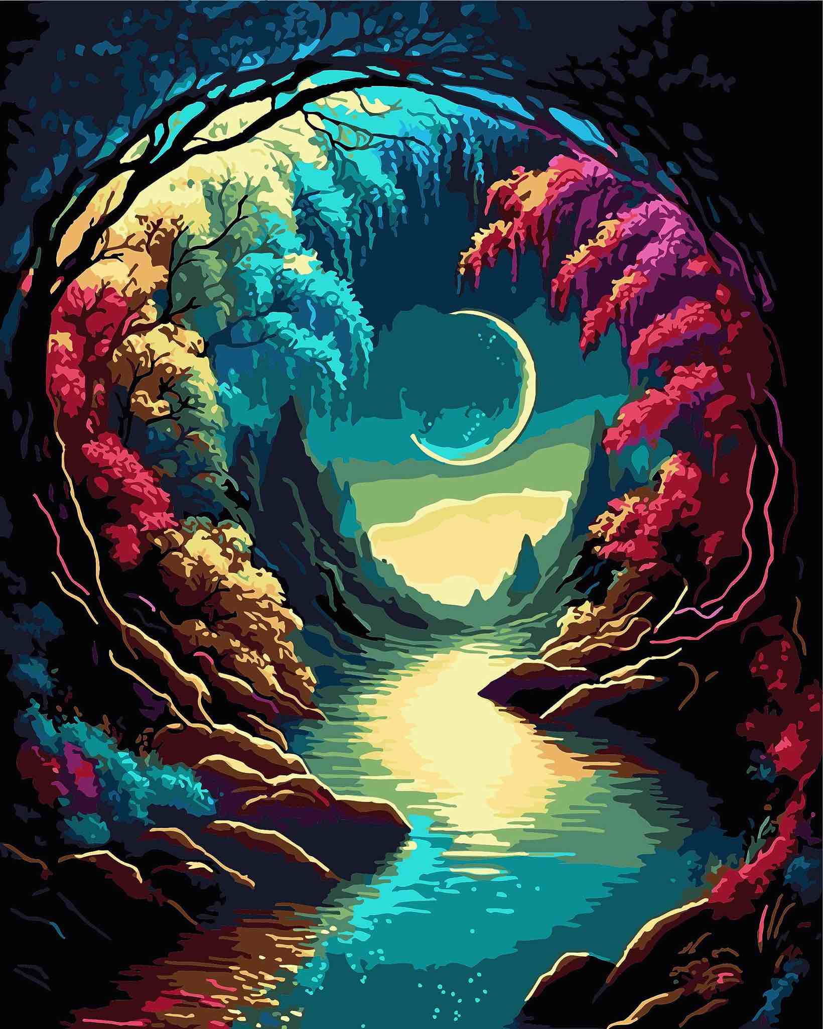 Vulletmioly Moon Night Starry Sky Paint by Numbers for Adults Beginner DIY Arts and Crafts, Adult Paint by Number Kits On Canvas, Drawing Paintwork Oil Painting Home Decor 20''X16''