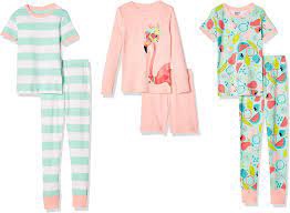 Spotted Zebra Girls' Snug-fit Cotton Pajamas Sleepwear Sets, 6-Piece Poodle Hair, 4T