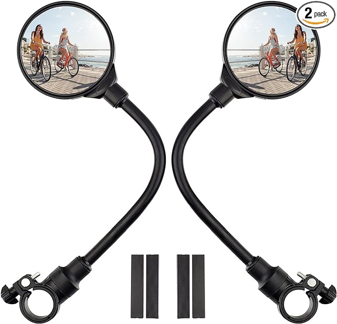 2 pack Bike Mirror, Adjustable Bike Mirrors Handlebar Rearview Mirror, wide Angle acrylic convex safety mountain bike mirror