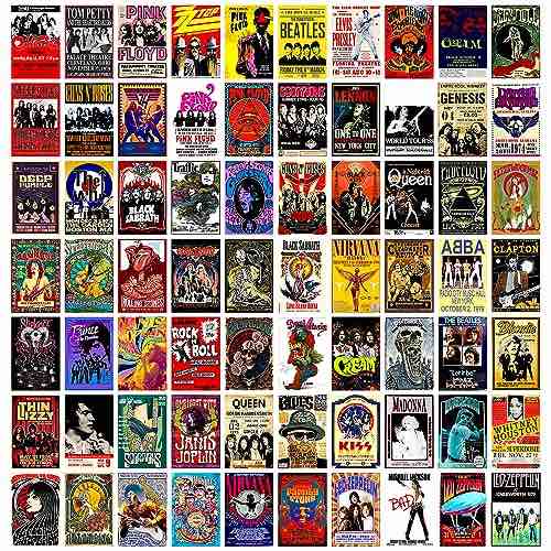 72Pcs Vintage Rock Band Posters Wall Collage Kit - Old Retro Music Concert Album Cover Aesthetic Pictures for Home Theater Room Man Cave Bedroom Art Decor - Postcard Size Photo 4" x 6"