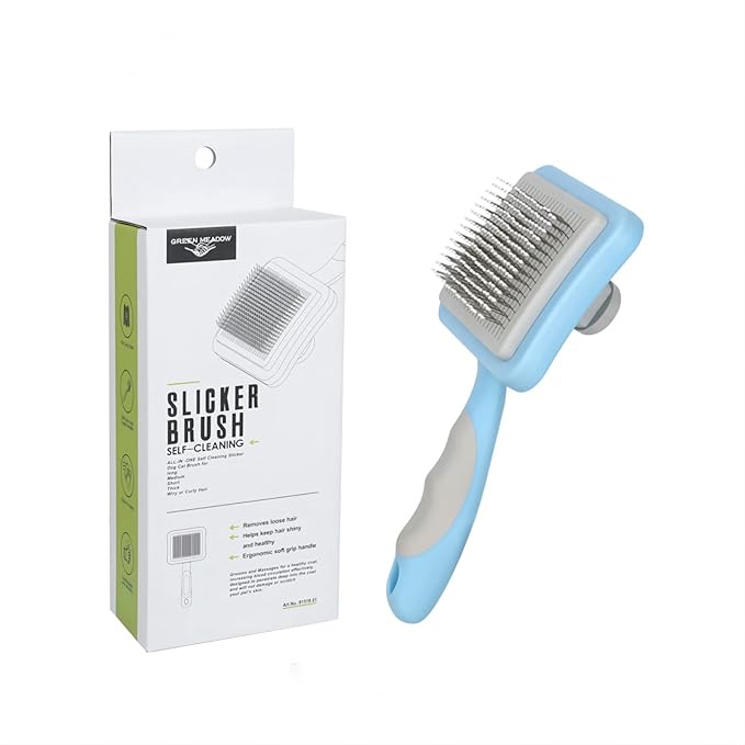 FWXAXH Pet Self Cleaning Slicker Brush for Short and Long Fur, Dog & Cat & Rabbit Pet Grooming Shedding Brush,1 Count (Blue)