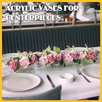 Clear Acrylic Flower Vase, 16 Inch Rectangle Decorative Modern Vase, Floral Centerpieces for Dining Table, Acrylic Flower Vase Decor for Home Party Wedding