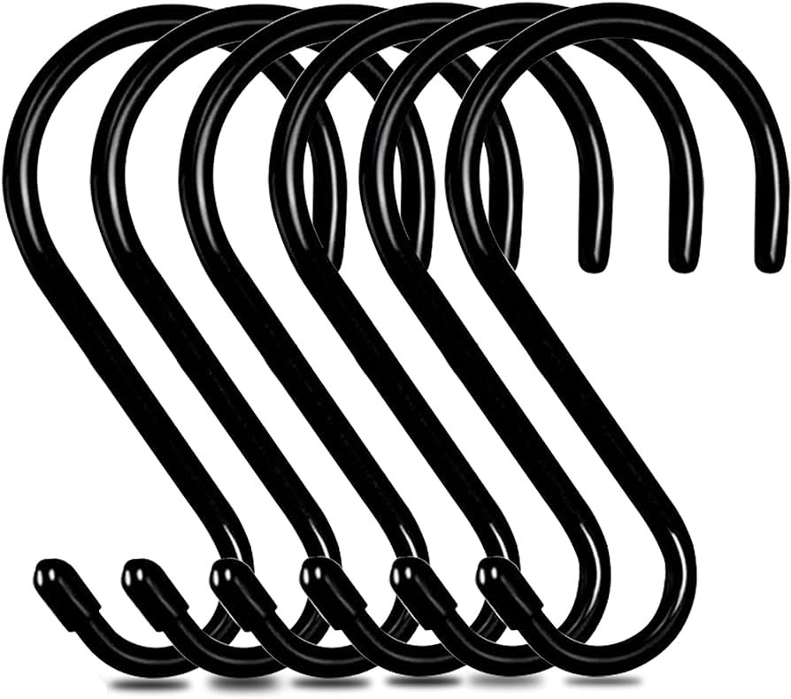 6Pcs Large S Hooks Heavy Duty 5.5 Inches S Shape Hanger Hook for Hanging Plants Non Slip Black Rubber Coated Metal Hooks for Hanging Pot, Pan, Cups, Coat, Plants, Bags, Jeans, Towels
