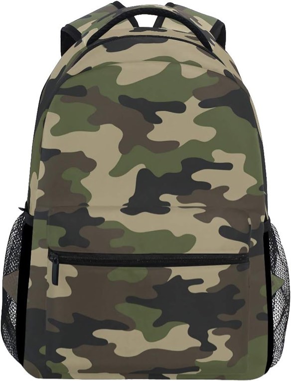 Zheqiai Green Camo Camouflage Backpack Preschool Schoolbag Cute Lovely Book Bags Travel Shoulder Backpacks For Boys Girls Children Kids Students Toddler Birthday Party Gifts, One Size (Black-48)