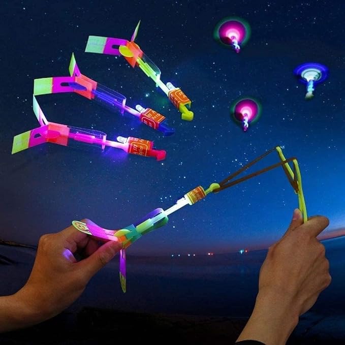AWUPQT 30 Pcs Amazing LED Light Arrow Flying Toy — Party Fun Gift Elastic Slingshot