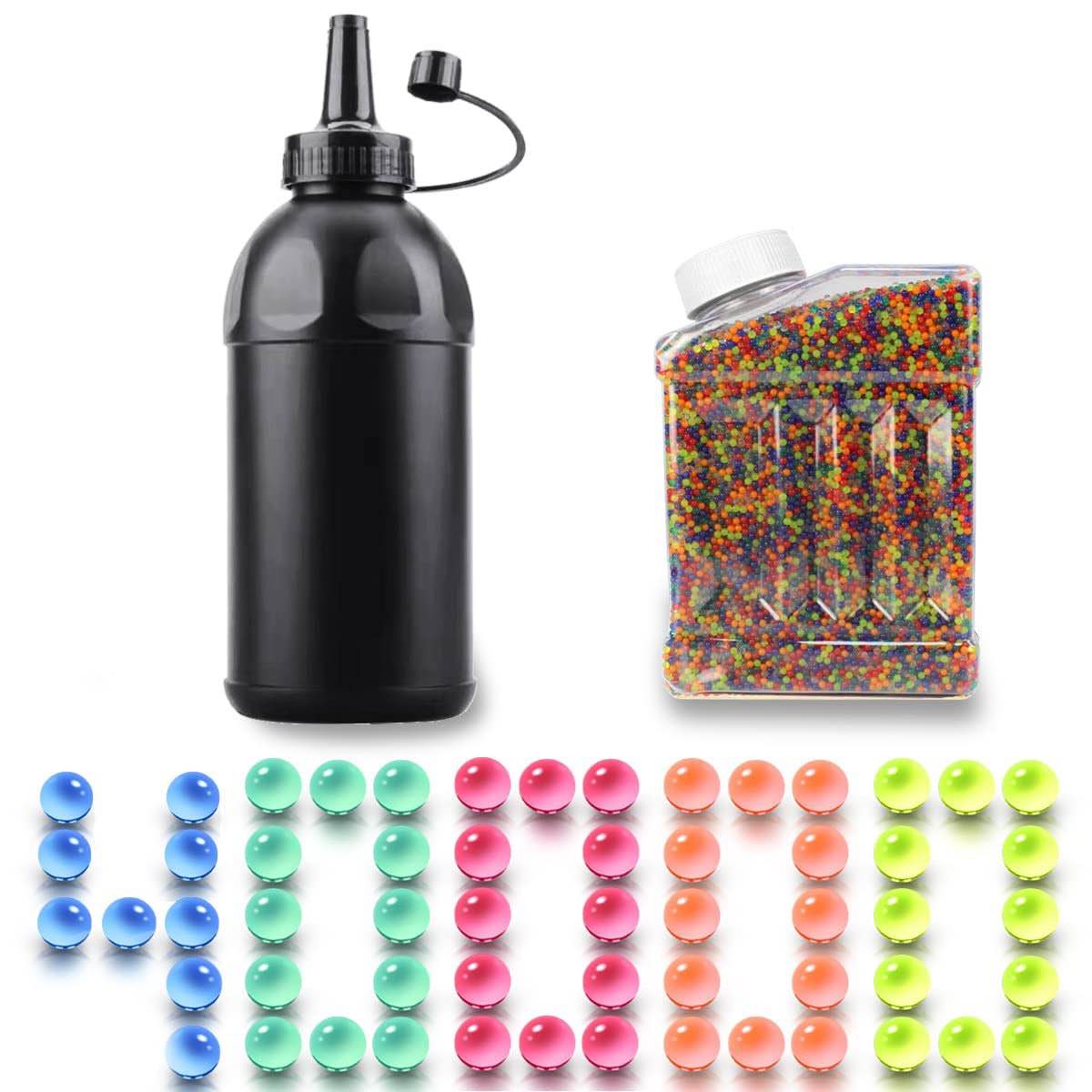 Gel Gun Blaster Ammo-7-8mm 40,000 Water Bullets and Quick Loading Storage Bottle for Gel Balls for Water Beads Blaster&Kids Sensory Toys