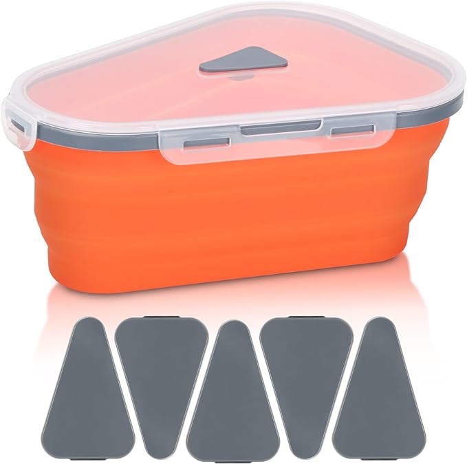 Pizza Storage Container with 5 Serving Trays, Reusable Expandable Silicone Pizza Slice Keeper to Organize,Safe for Microwave (Orange)