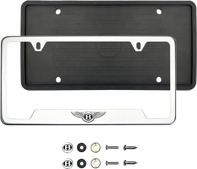 (Qty: 1 Frame) Compatible with Bentley License Plate Frame with Metal Caps Material: T304 Stainless Steel Color: Polish Mirror Center only Style: Bottom Cut