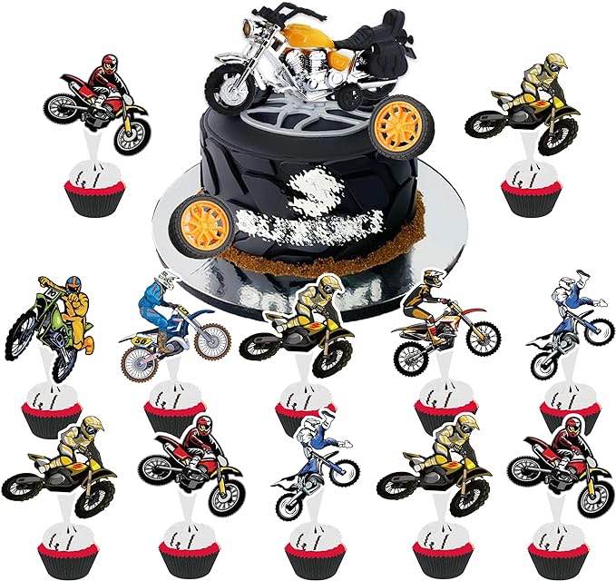 SELPONT le Birthday Decorations, Motorcycle Cake Topper And Cupcake Topper, Dirt Bike Motocross Themed Birthday Party Cake Decorations, Racing Rider Sports Party Supplies for Men Teen Boys