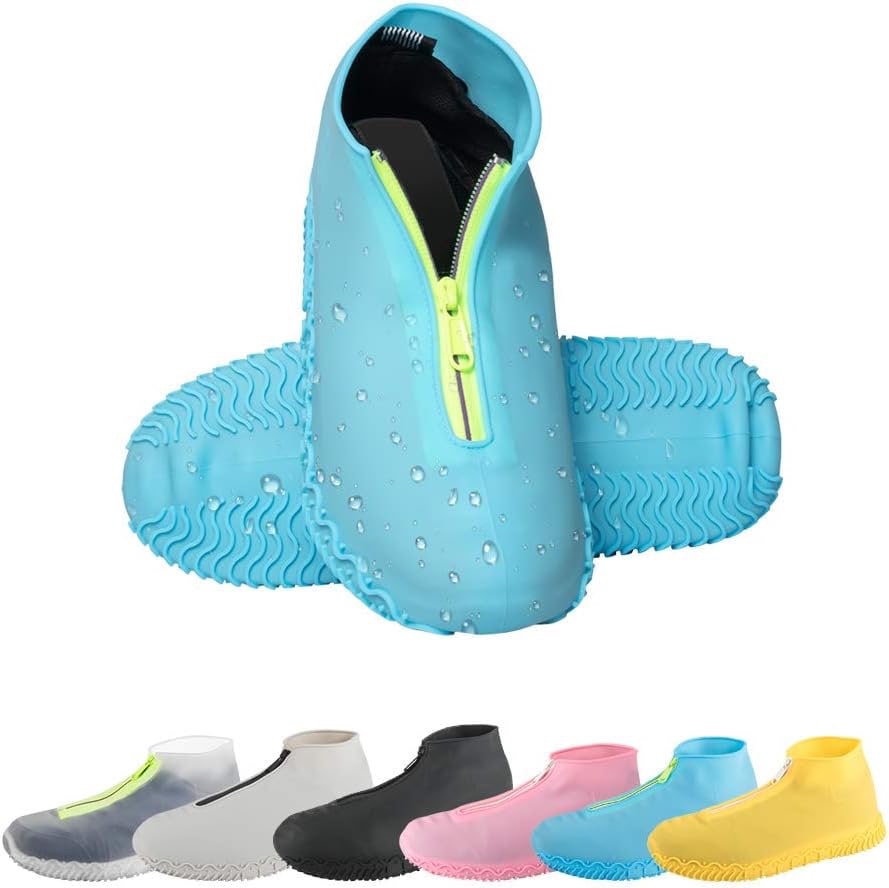 CHUHUAYUAN Waterproof Silicone Shoe Covers, Reusable Foldable Not-Slip Rain Shoe Covers with Zipper,Shoe Protectors Overshoes Rain Galoshes for Kids,Men and Women(1 Pair)