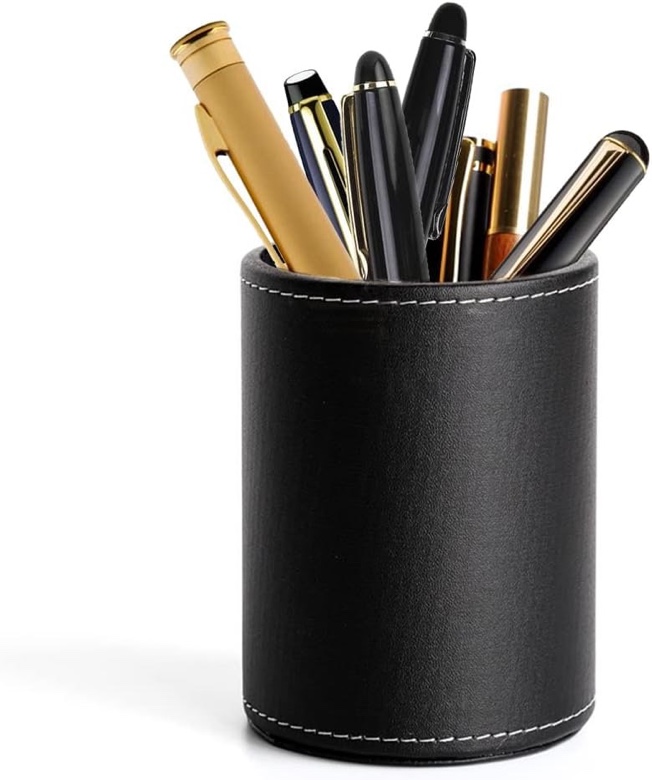 ZQMNHP Leather Pen Holder for Desk,Pencil Cups Desk Accessories Holder, Inspirational Poetry Quotes Leather Pen Holder (SUCCESS)