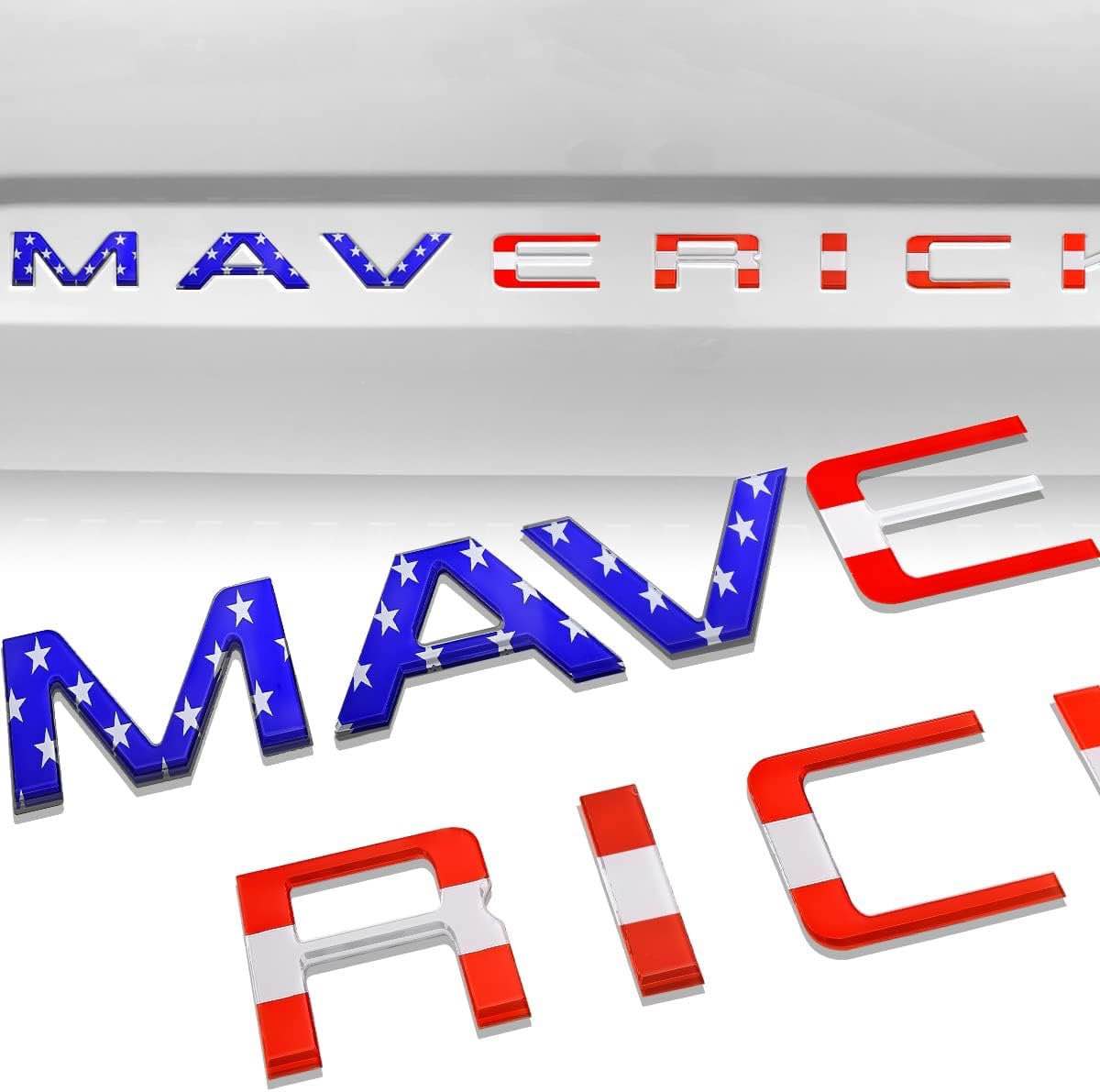 Tailgate Insert Letters Compatible for 2022 Maverick 3M Adhesive & 3D Raised Tailgate Decal Letters (American Flag)